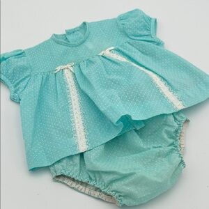 Baby Girls' Aqua Dot Lace-Trim Dress & Bloomer Set Vintage Small